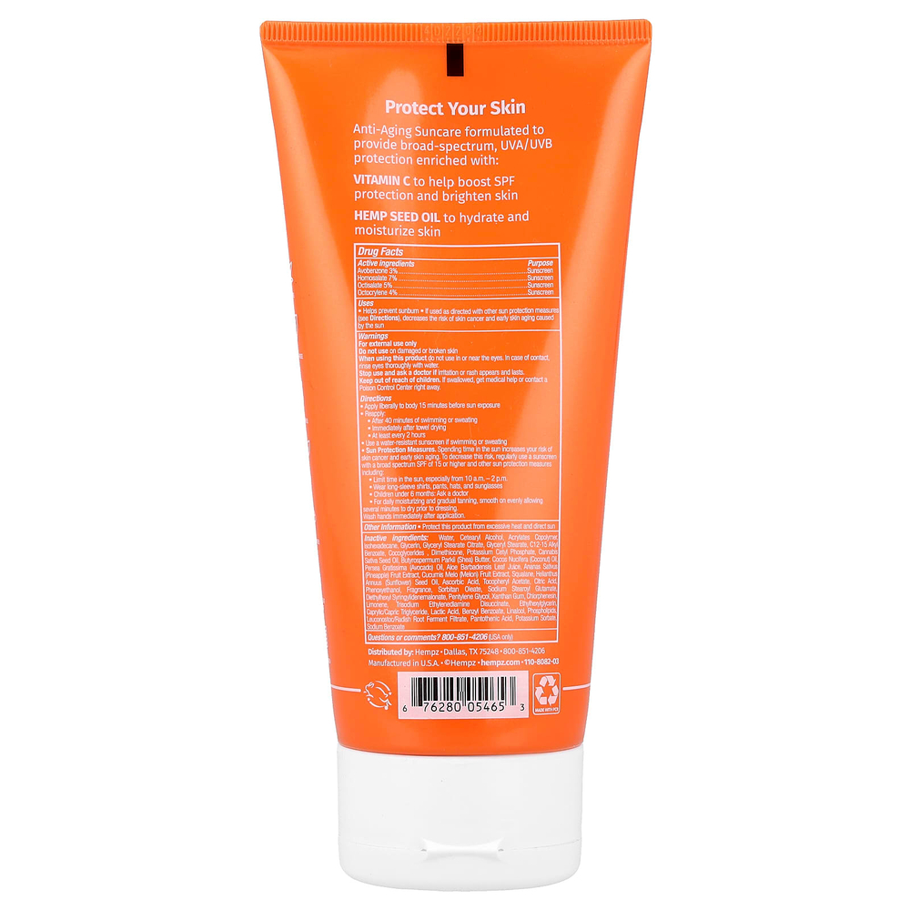 Hempz, Травяное солнцезащитное средство для тела, SPF 30, сладкий ананас и медовая дыня, 177 мл (6 жидк. унц.)