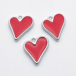 Подвеска Сердце, цвет серебро (родий) + красный, размер 15*13 мм, цена за 1 шт