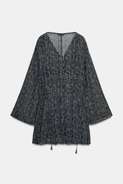 ZARA ПЛАТЬЕ С ПРИНТОМ И БЛЕСТЯЩЕЙ НИТЬЮ, РАЗНОЦВЕТНЫЙ