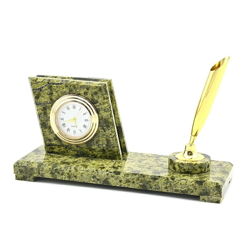 Часы из змеевика с визитницей (ромб), 160*60*75мм.