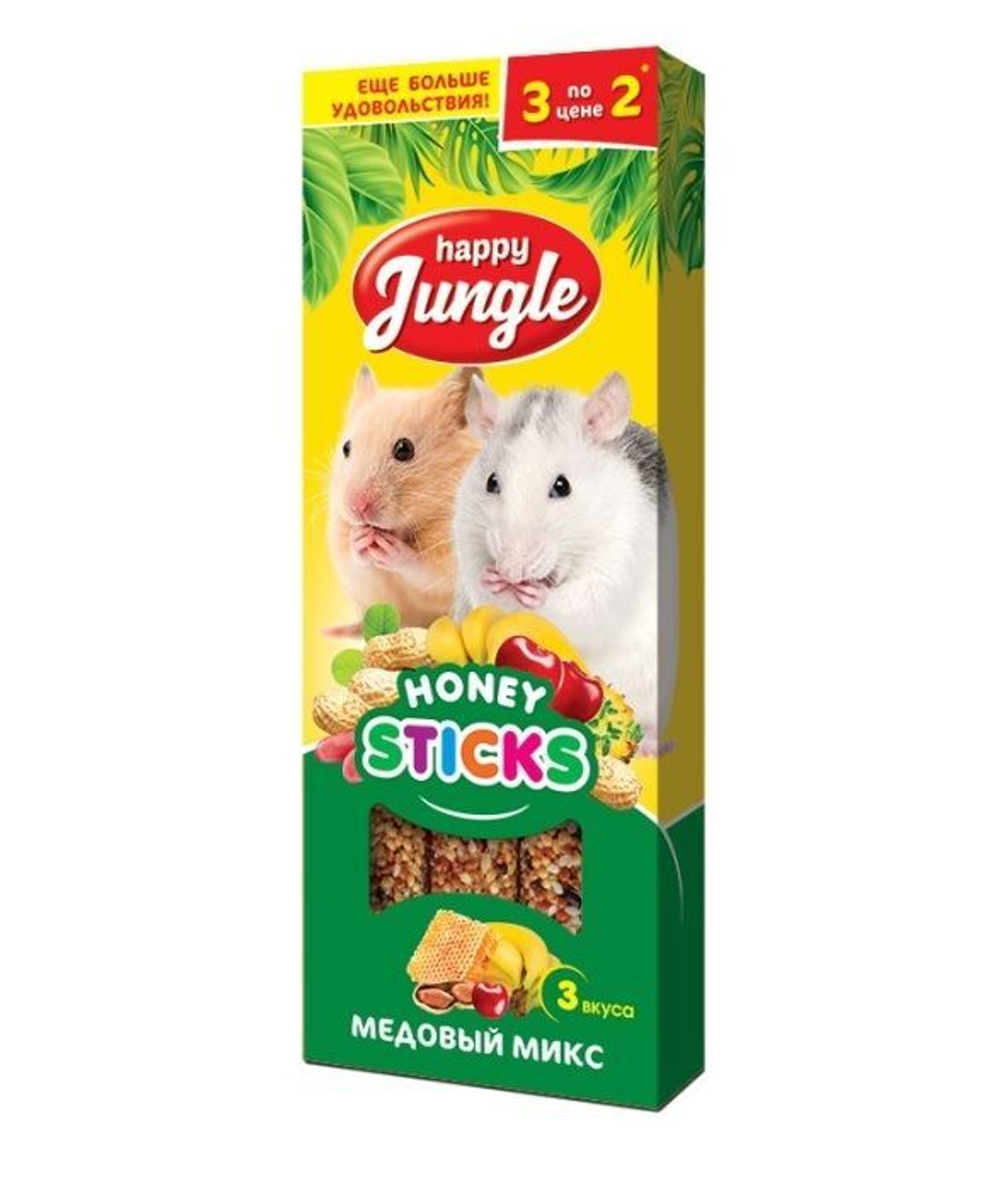 Палочки для крупных / мелких грызунов Happy Jungle J213 медовый микс 6шт. 90 г