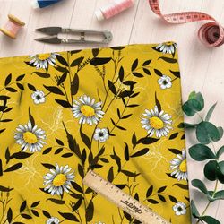 Ткань дюспо ромашки с силуэтом листьев