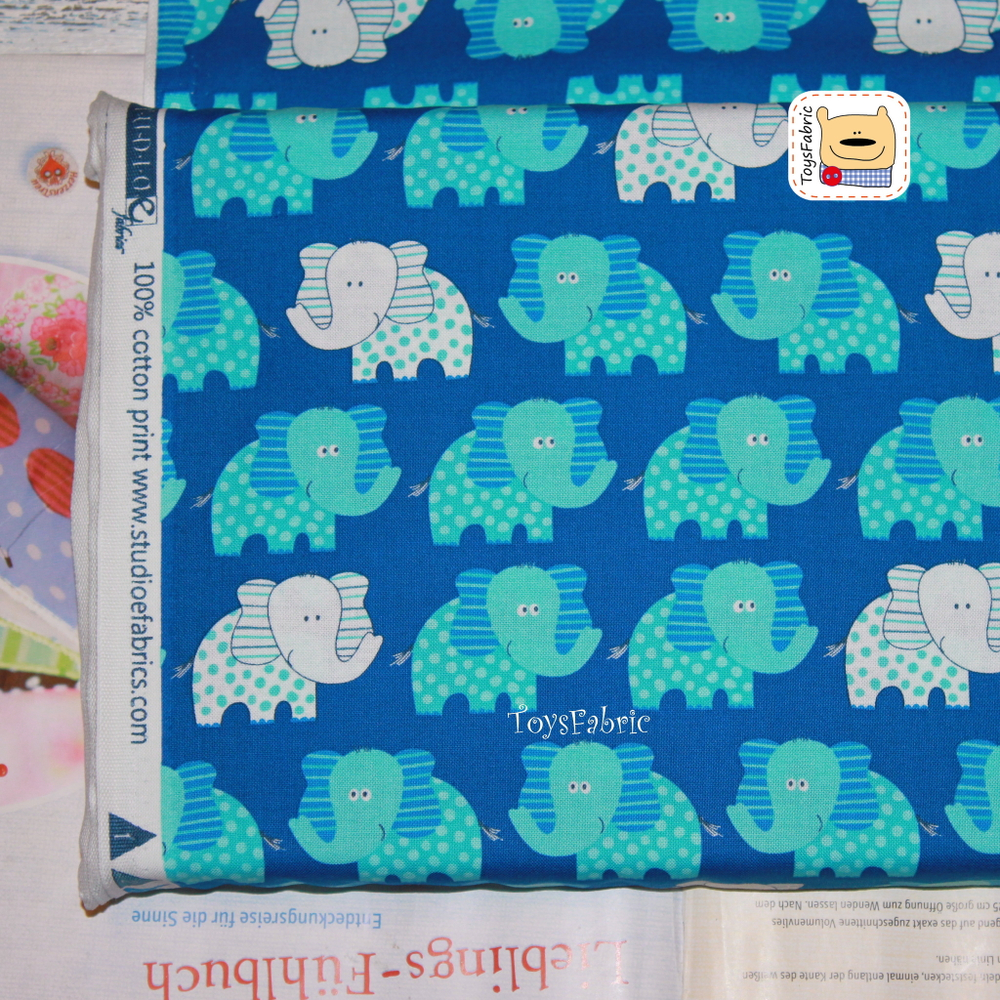 Ткань для пэчворка 20815 (слоны на синем) 45х55см