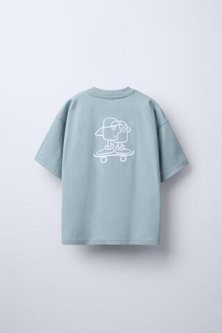 ZARA ФУТБОЛКА С РЕЛЬЕФНЫМ ПРИНТОМ, ГОЛУБОЙ