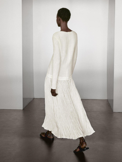 Massimo Dutti Длинное платье с контрастной отделкой и плиссировкой, белый