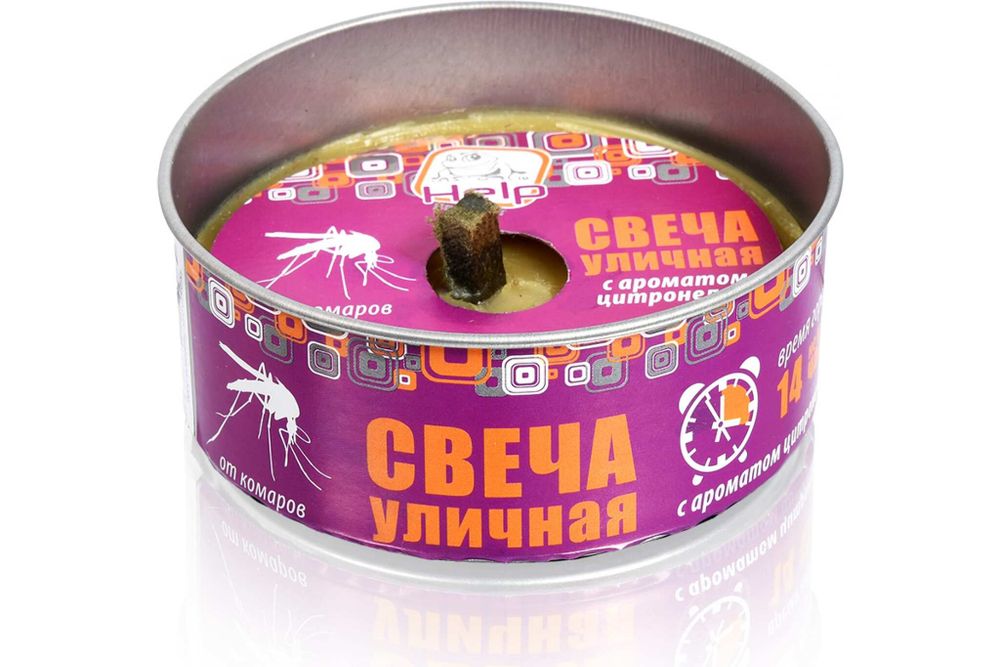 Свеча уличная от комаров Help, с ароматом цитронеллы, в жестяной банке (1/12) 230211