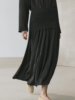 Massimo Dutti Струящаяся юбка миди с контрастными деталями, черный