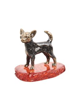 Народные промыслы AM-1321 Фигурка «Чихуахуа Джеси» (латунь, янтарь)