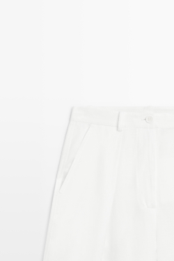 Massimo Dutti Брюки из смесовой льняной ткани, белый