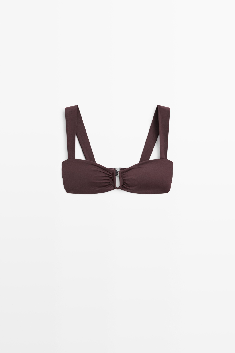 Massimo Dutti Топ бикини на бретелях с жатой отделкой, коричневый