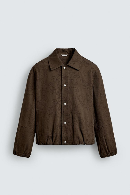 ZARA КУРТКА С ЦВЕТОЧНЫМ РИСУНКОМ, ШОКОЛАДНЫЙ