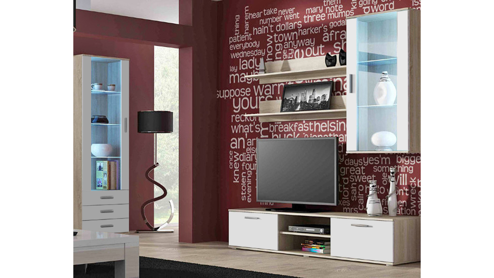 Гостиная Сохо 11 Белый Фасадный 0101 / Дуб Сонома 3025 240*41*192 см, Белый Фасадный, Дуб Сонома   Фиеста