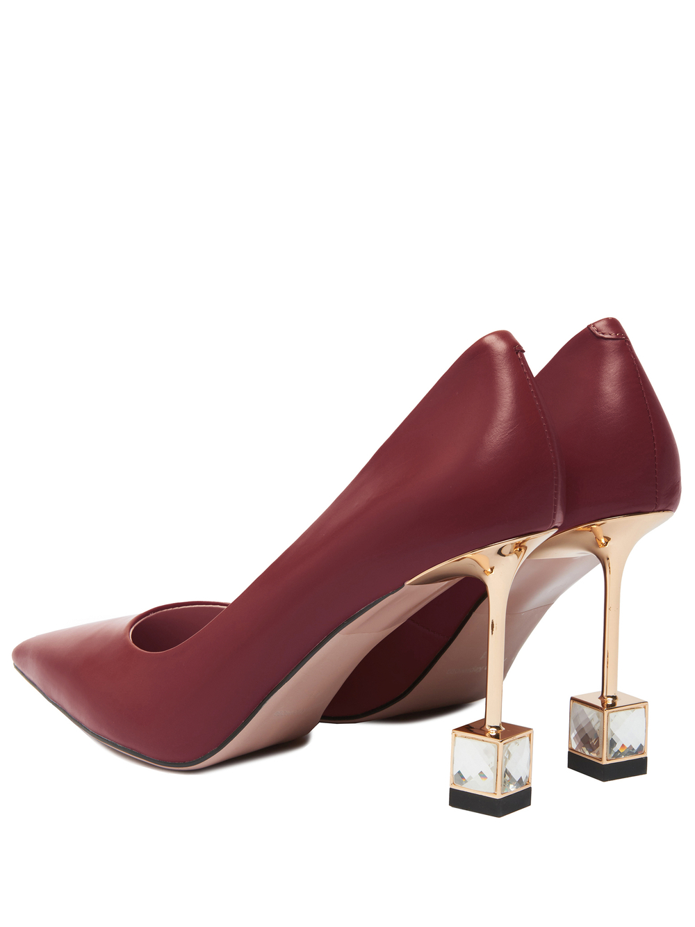Женские туфли кожаные бордовые с квадратным каблуком