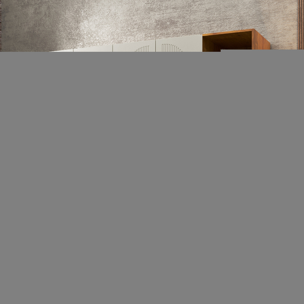 Шкаф Агератум МДФ четырехсекционный с стеллажом Лайн флай (0,27) А10029 матовая - Орех Экко 9459  230*45*240