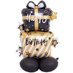 Шар Фольгированный Подарок черно-золотой (Черный)