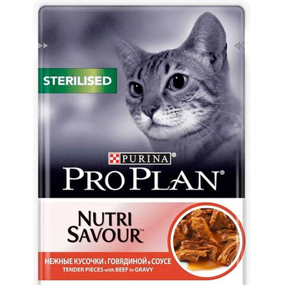 Pro Plan Sterilised Beef 85 г - консервы (пауч) для кошек кастрированных (говядина)