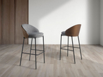 Барный стул Angel Cerda 4127/BS-S197 из серой ткани и спинкой из ореха