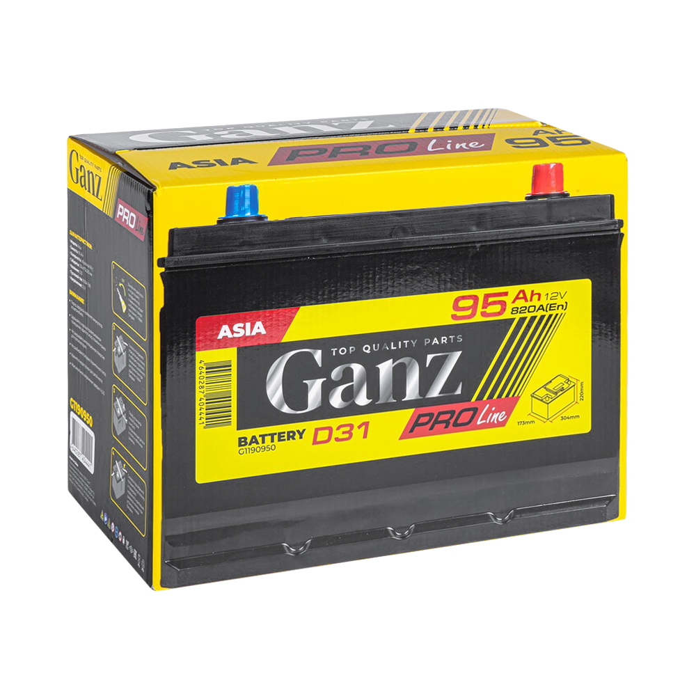 Аккумулятор GANZ PRO-Line JIS 95 А/ч обратный R+ 304x173x220 D31 EN 820 А