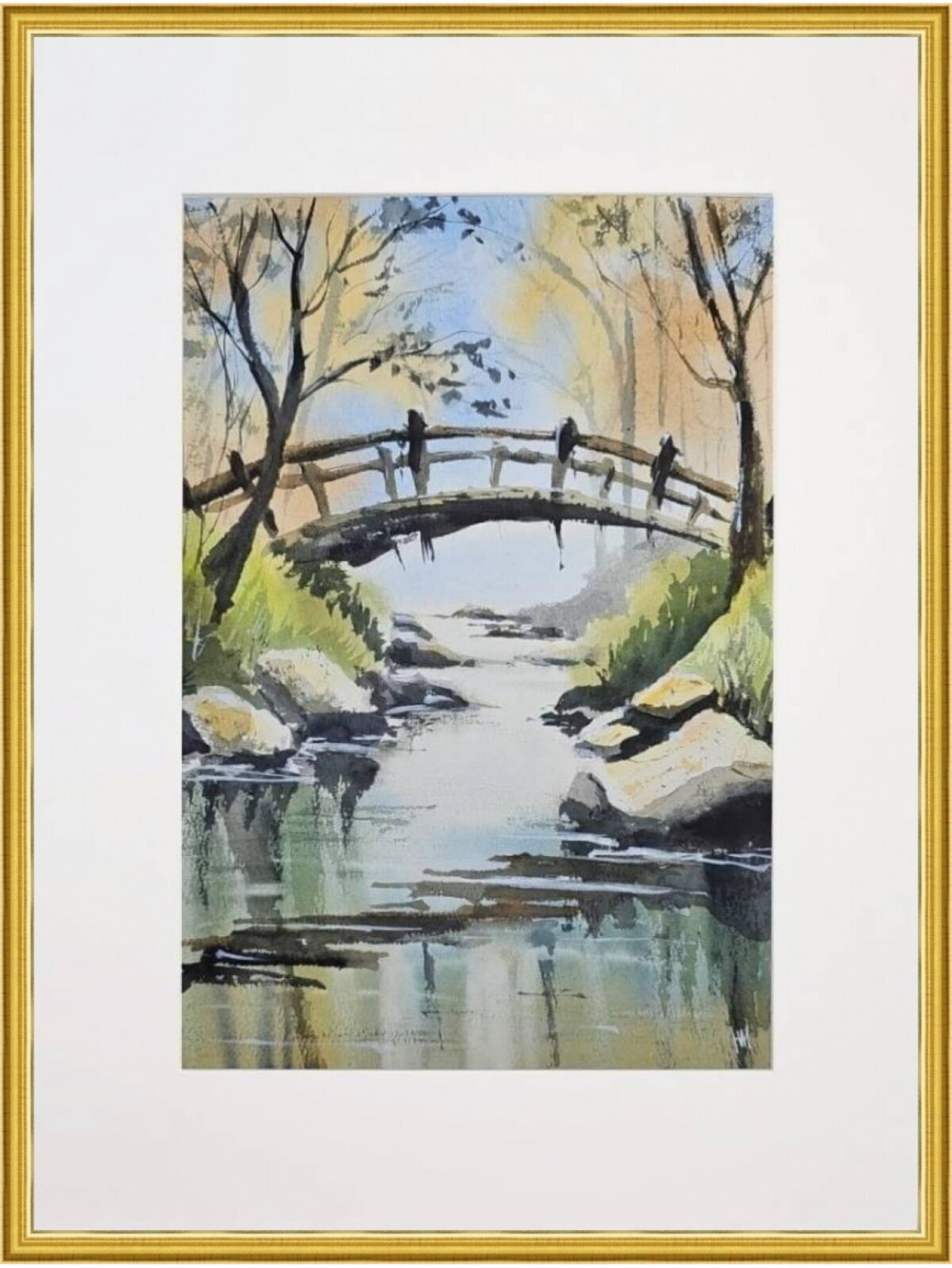 Картина авторская акварельная в паспарту 30х40 см на стену для интерьера "Переправа"