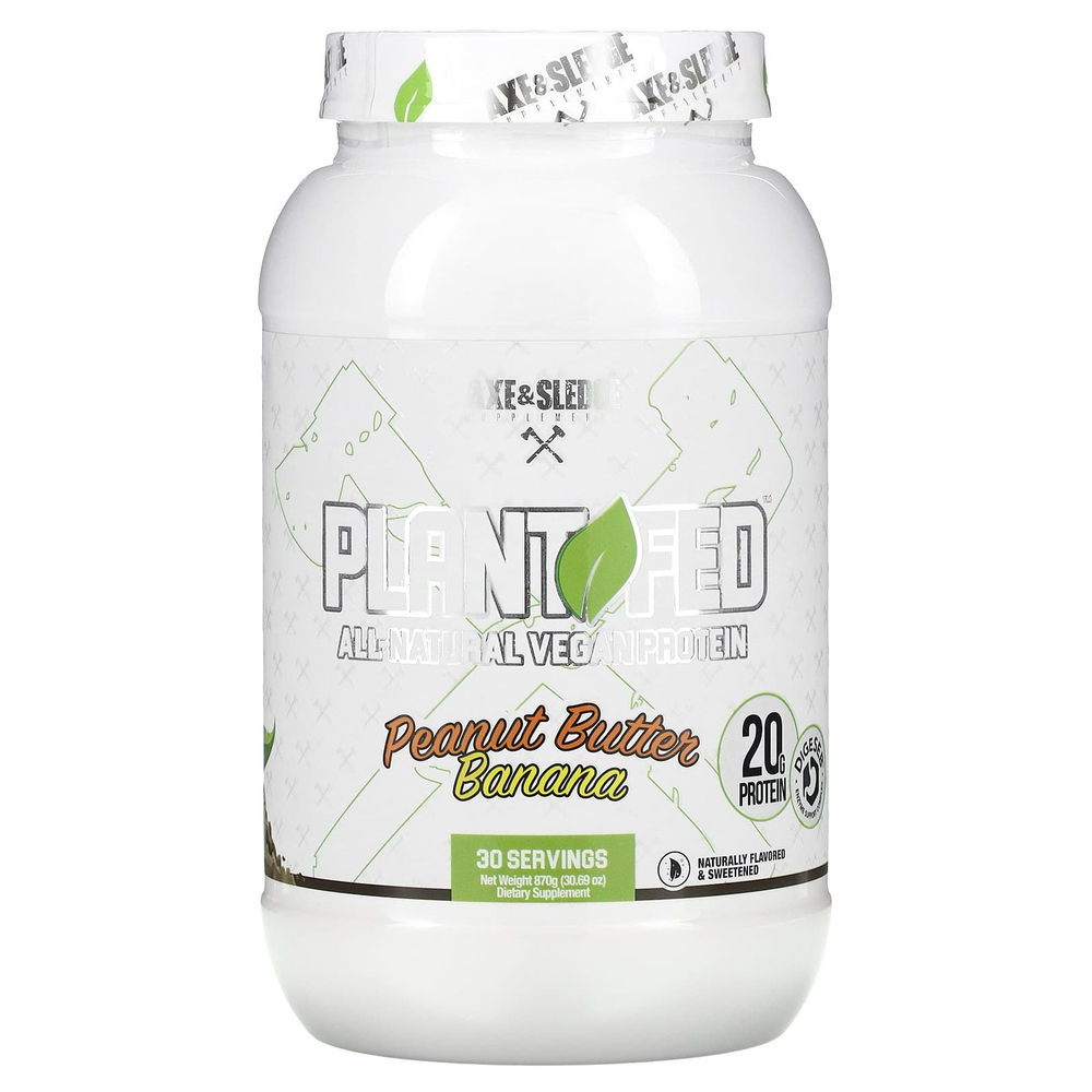 Axe & Sledge Supplements, растительный откорм, полностью натуральный веганский протеин, арахисовая паста и банан, 870 г (30,69 унции)