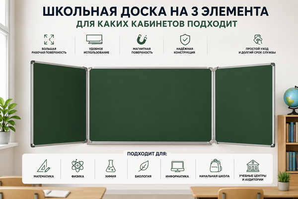 Школьная доска на 3 элемента: для каких кабинетов подходит