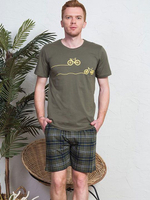 Мужской комплект с велосипедами на футболке (Размер: S) (Цвет: оливковый)