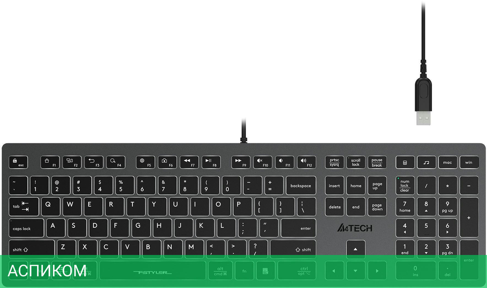 Клавиатура A4Tech Fstyler серый/неоновая подсветка (FX60H GREY/NEON)