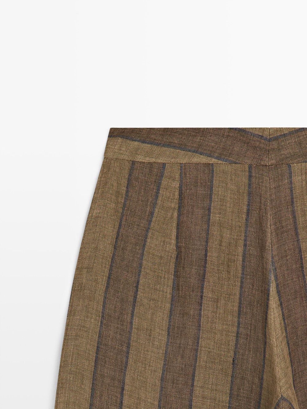 Massimo Dutti Полосатые льняные брюки с широкими штанинами, хаки