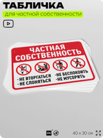 Табличка для частной территории "Частная собственность", на дом, для участка, организаций, предупреждающая, 40х30 см, Silver Plane x Айдентика Технолоджи