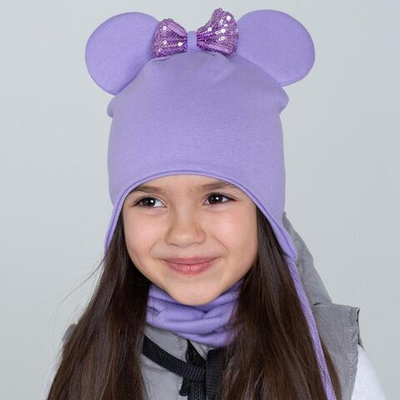 Шапка для девочек сиреневый/бантик, р-р 50-54 4850349