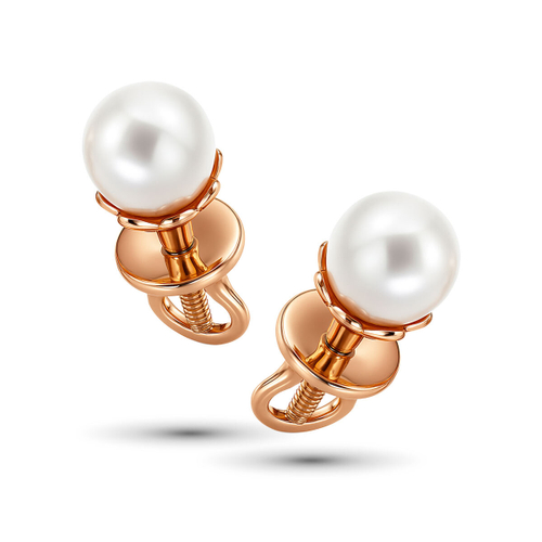Серьги-пусеты из красного золота 585 пробы с жемчугом