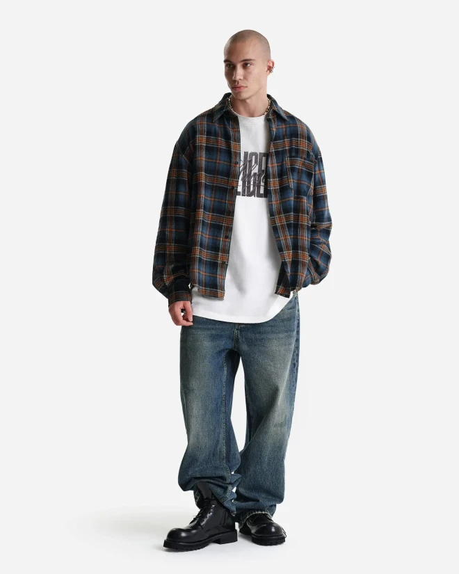 Рубашка в клетку оранжево-синяя