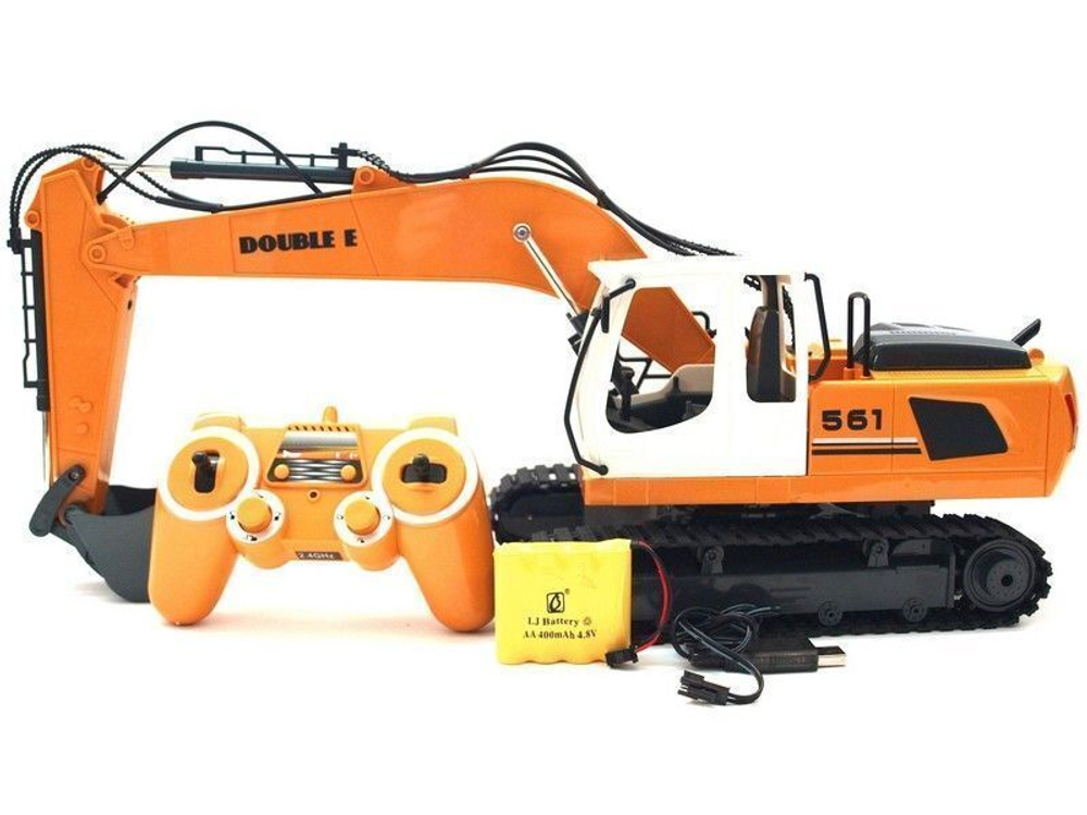 Радиоуправляемый экскаватор Double Eagle E561-003S с металлическим ковшом, для детей, на гусеницах, 1:16, желтый