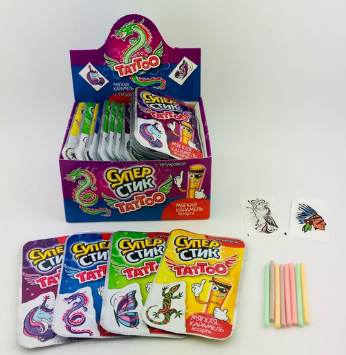 Мягкая карамель "Супер стик с тату " 5гр*40шт*12 блоков
