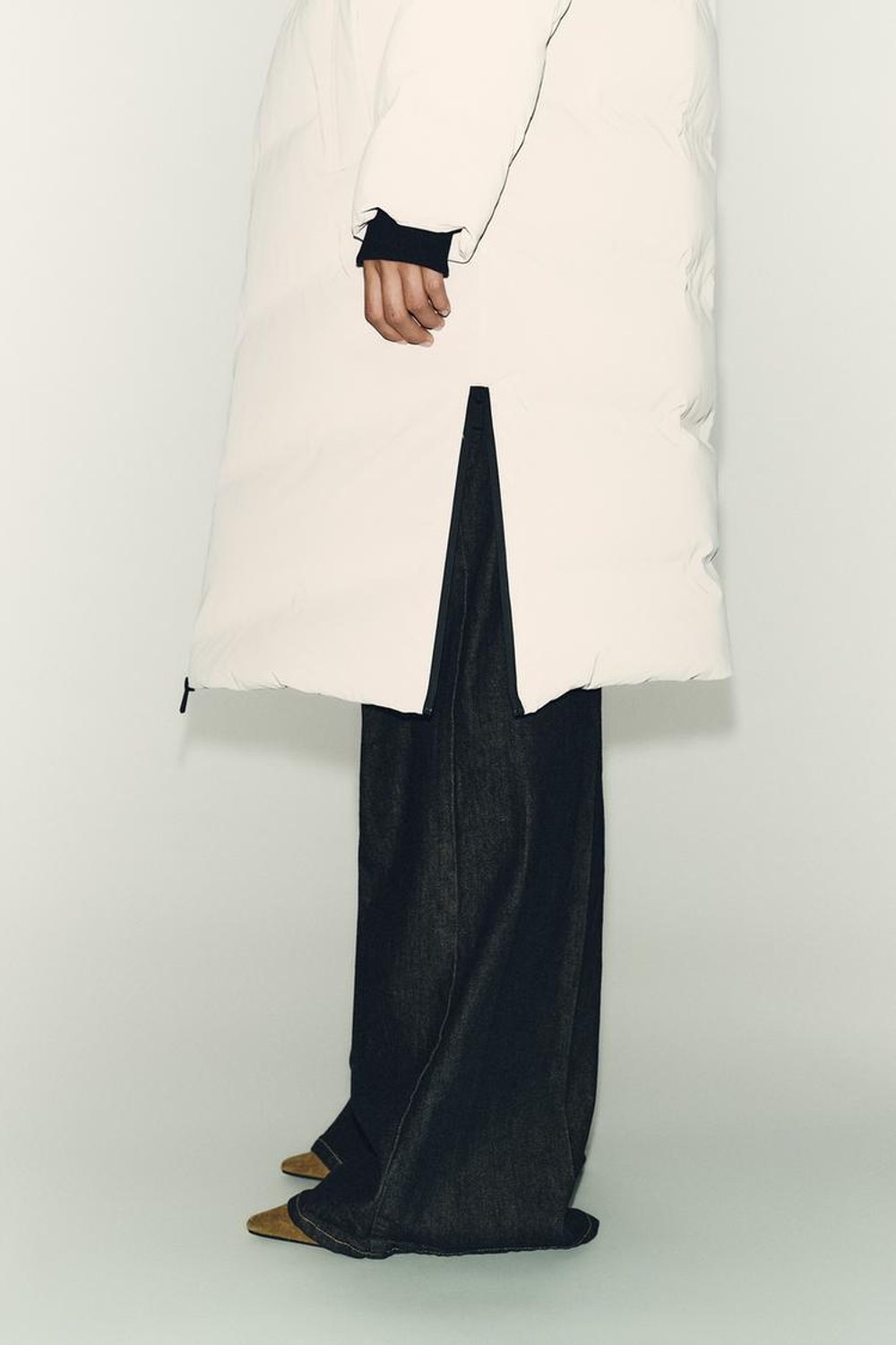 ZARA ДЛИННЫЙ ПРОРЕЗИНЕННЫЙ АНОРАК WINDPROOF С КАПЮШОНОМ, СВЕТЛО-БЕЖЕВЫЙ