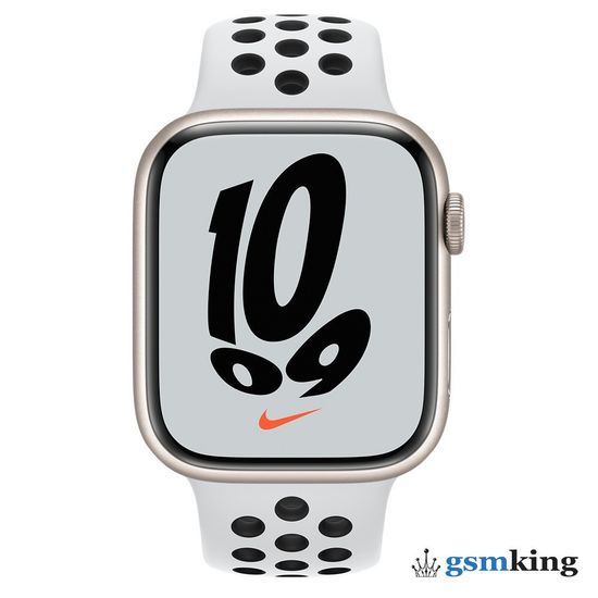 Apple Watch Nike Series 7 GPS 45mm Starlight Aluminum Case with Nike Sport Band Pure Platinum/Black MKNA3LL/A