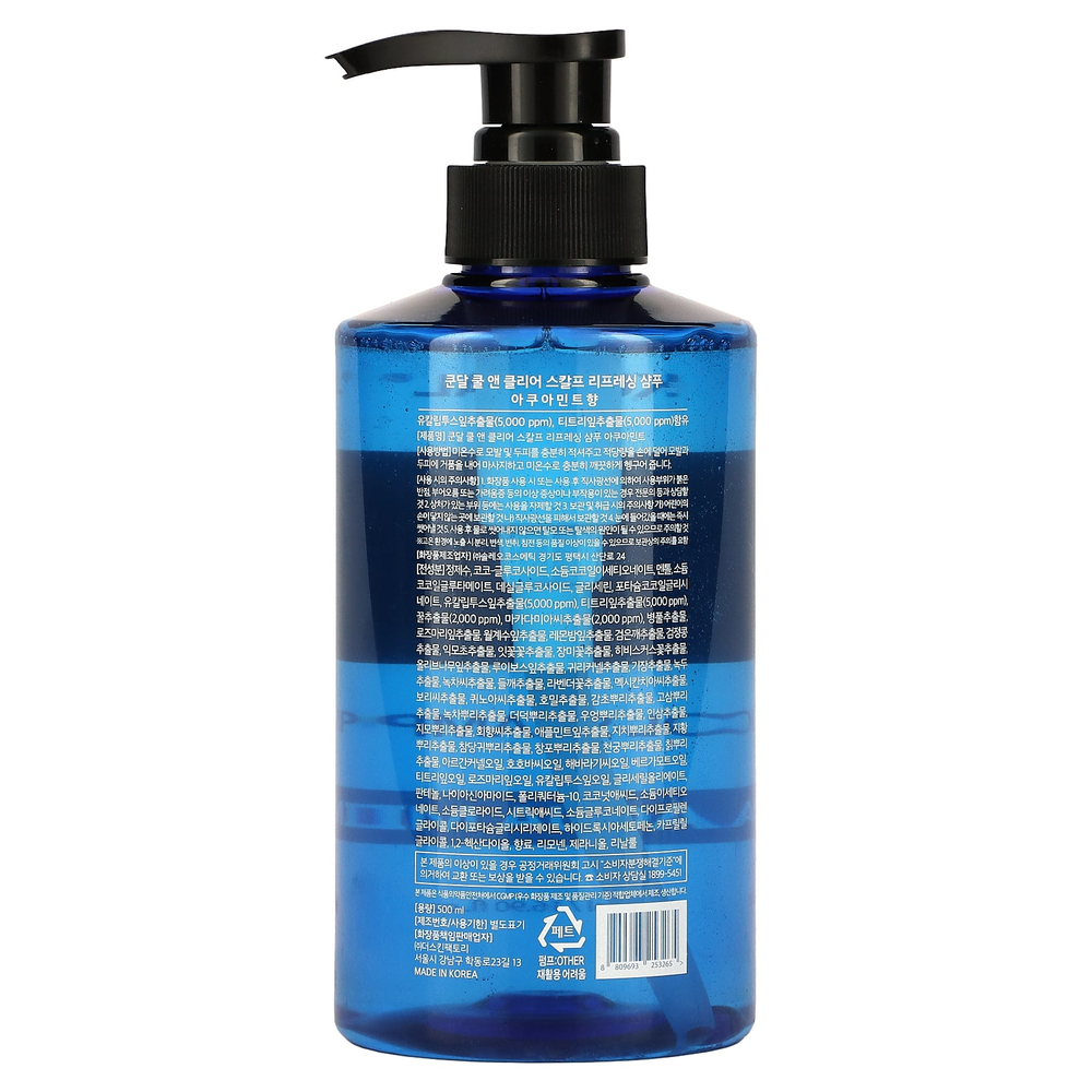 Kundal, Освежающий шампунь Cool & Clear для кожи головы, вода с мятой, 500 мл (16,9 жидк. унц.)