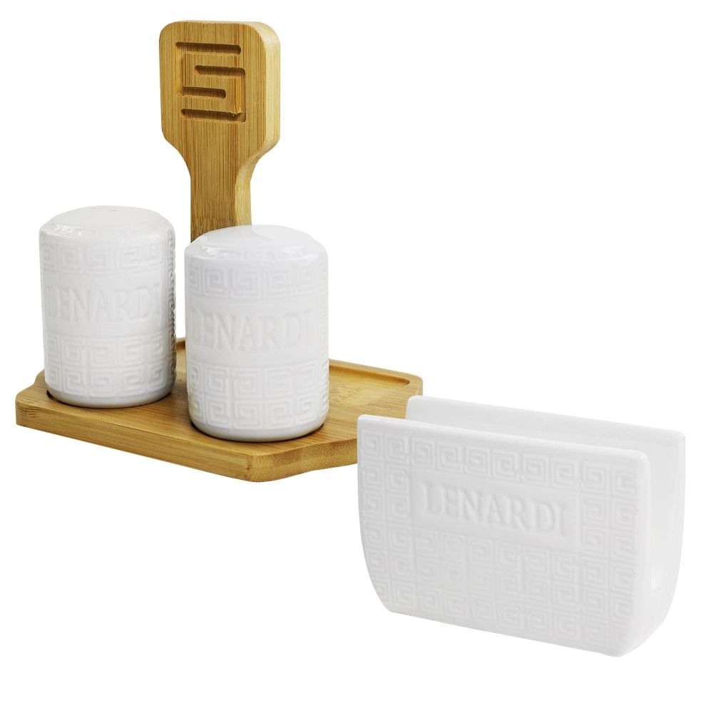Lenardi 140-122 Набор для специй 3пр. солонка/перечница/салфетница на подставке BAMBOO в под.уп.(х30)Фарфор