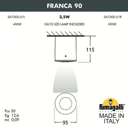 Потолочный накладной светильник FUMAGALLI FRANCA 90 3A7.000.000.AXU1L