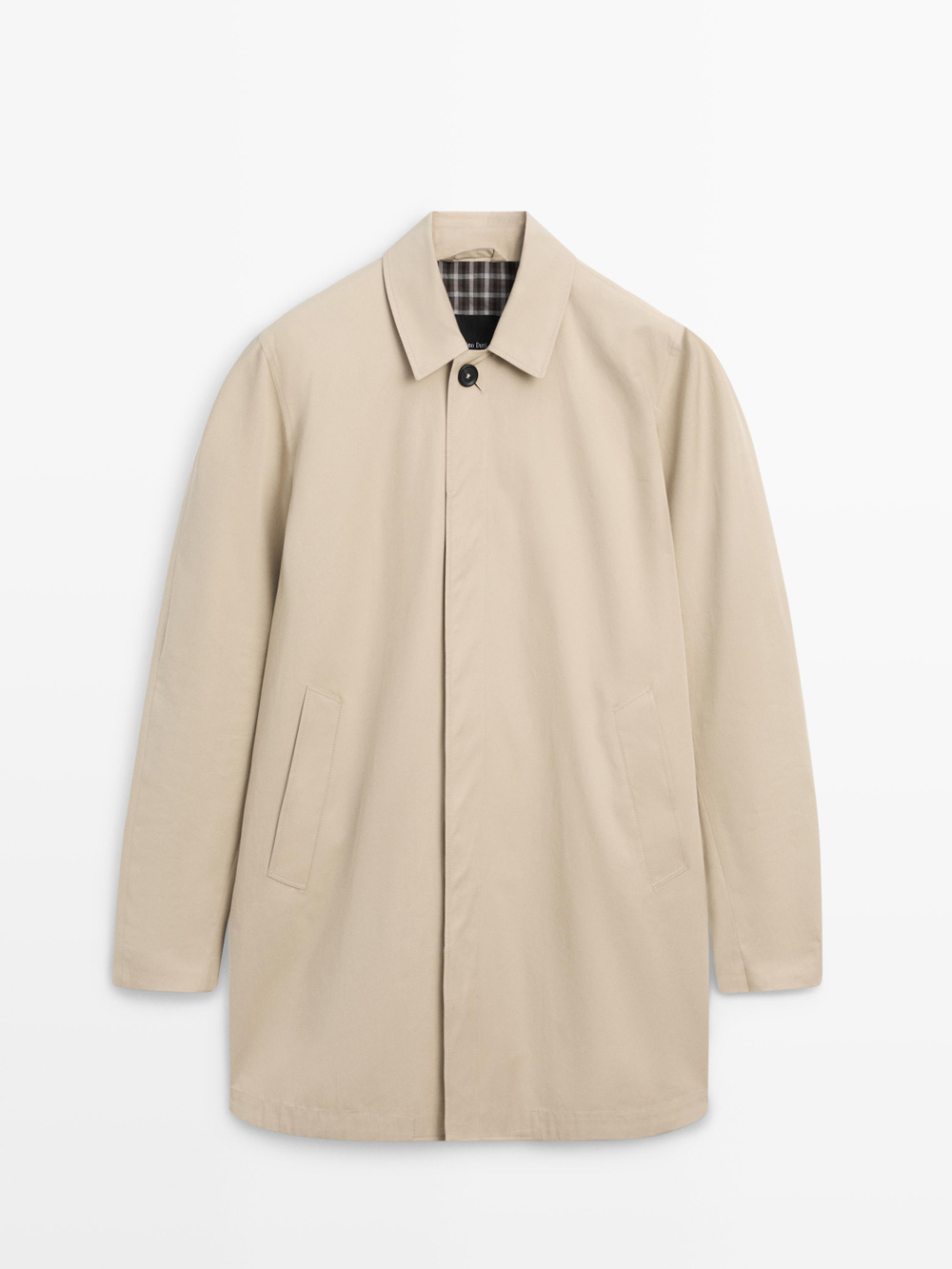 Massimo Dutti Хлопковый клетчатый тренч с внутренней отделкой, бежевый