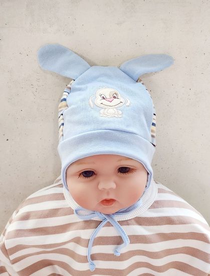 Шапочка хлопок с ушками, Собачка , голубая 44