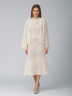 Женская трикотажная юбка молочная с ажурным узором