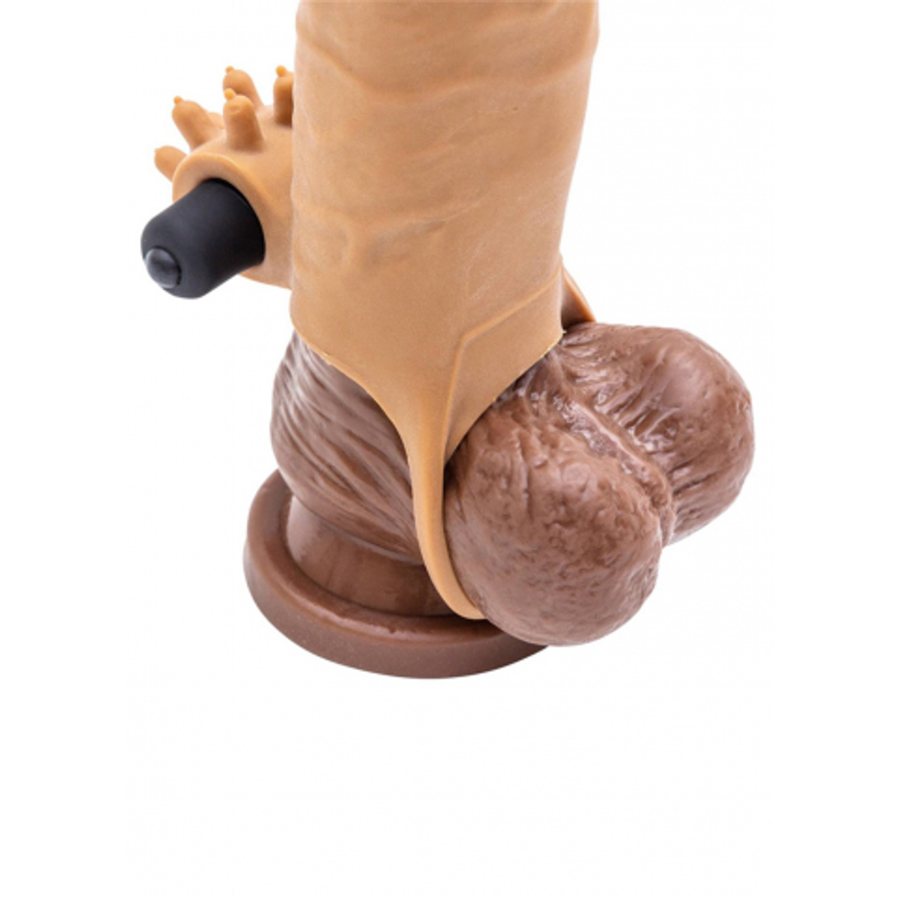 Реалистичная насадка с вибрацией, с креплением под мошонку (19*4,7)