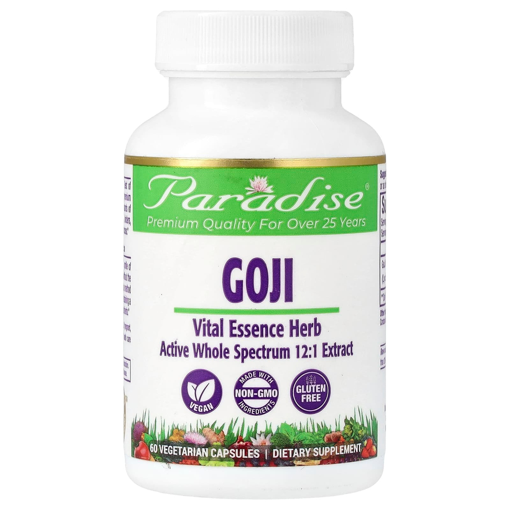 Paradise Herbs, Goji, 60 вегетарианских капсул (400 мг на капсулу)