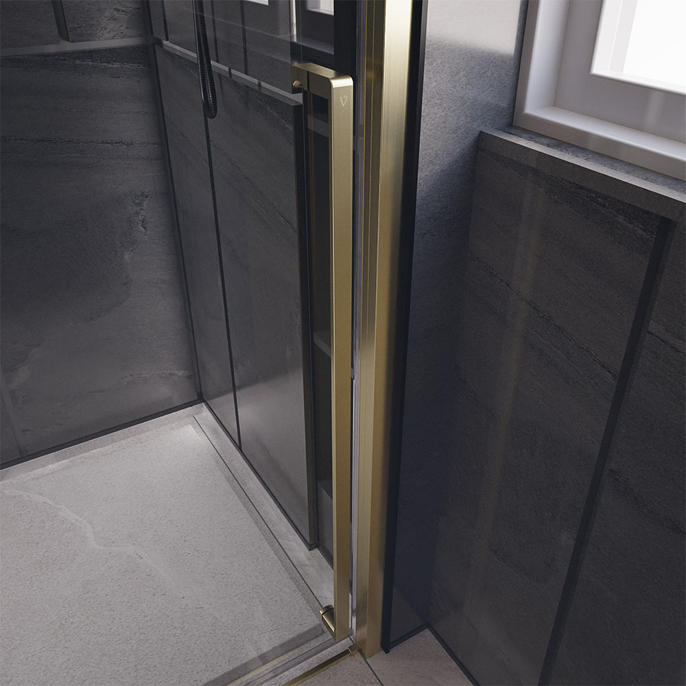 Душевая дверь Veconi Premium Trento PTD-30G, 1400х2000, брашированное золото, стекло прозрачное
