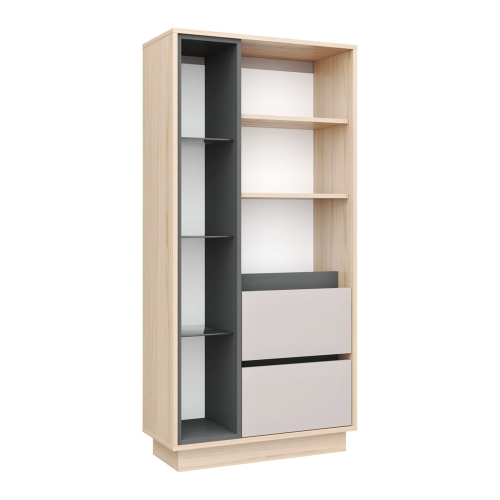 Шкаф-пенал напольный с полками для гостиной Рэя Туя светлая/Кашемир 72х32х150