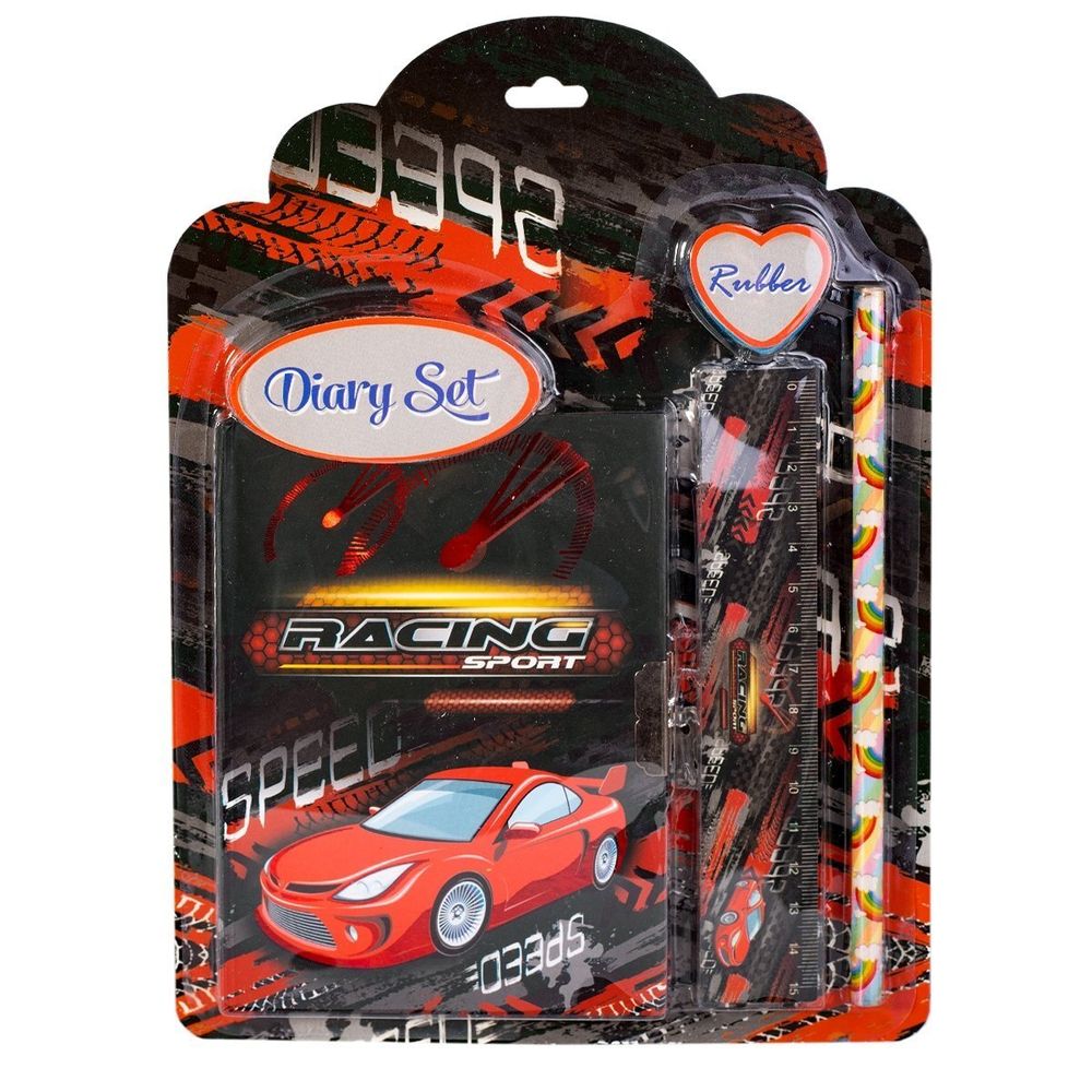 Блокнот 11,0 см * 15,0 см , 7БЦ, Alingar, ламинация, замочек, карандаш, линейка, ластик, &quot;Рэйсинг спорт&quot;, блистер с европод.
