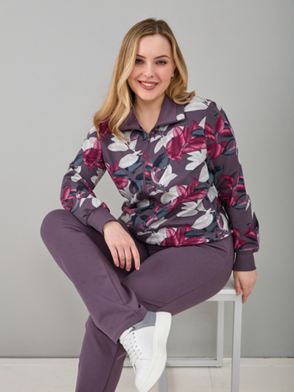 Костюм с брюками КБ-184/баклажанбордо-листья