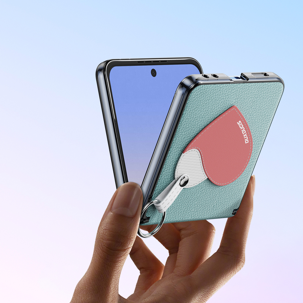 Чехол синего цвета (Love Edition) из искусственной кожи от Dux Ducis для Samsung Galaxy Z Flip 7, серия Luvy Series Case