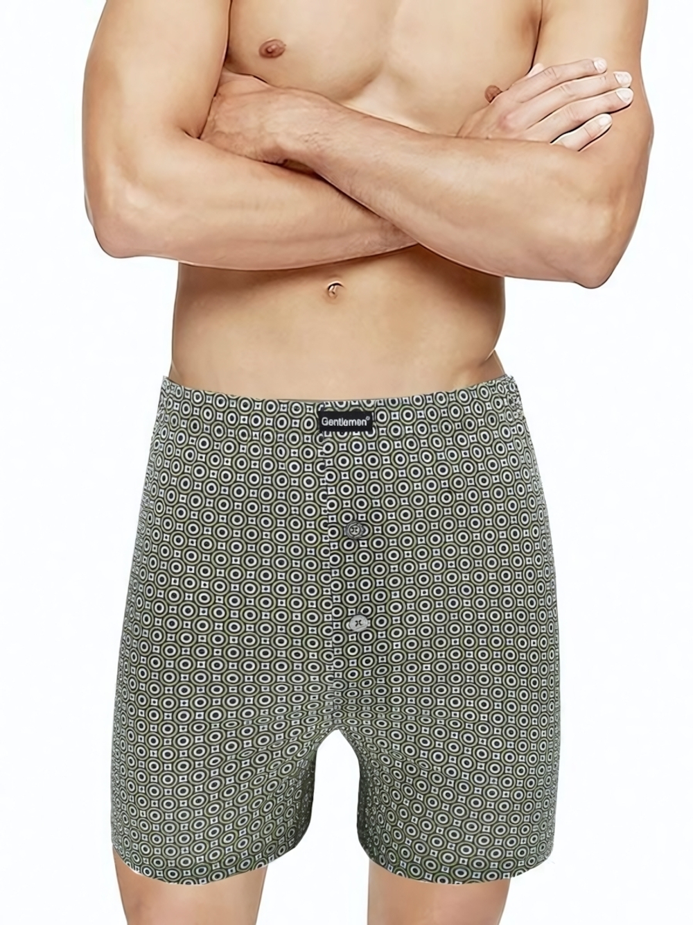 Мужские трусы-боксеры с геометрическим принтом и пуговками (Размер: XXL) (Цвет: зеленый)